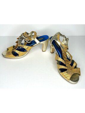 Glory Gold Sandals Heels Size 7.5 M Open Toe Glittery Cushioned Party Dance